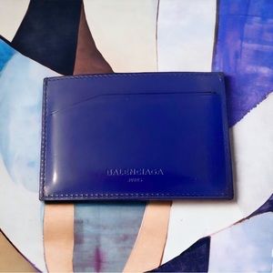 balenciaga leather card holder in blue